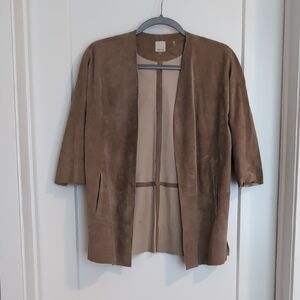 Ecru Brown Suede Open Front Blazer